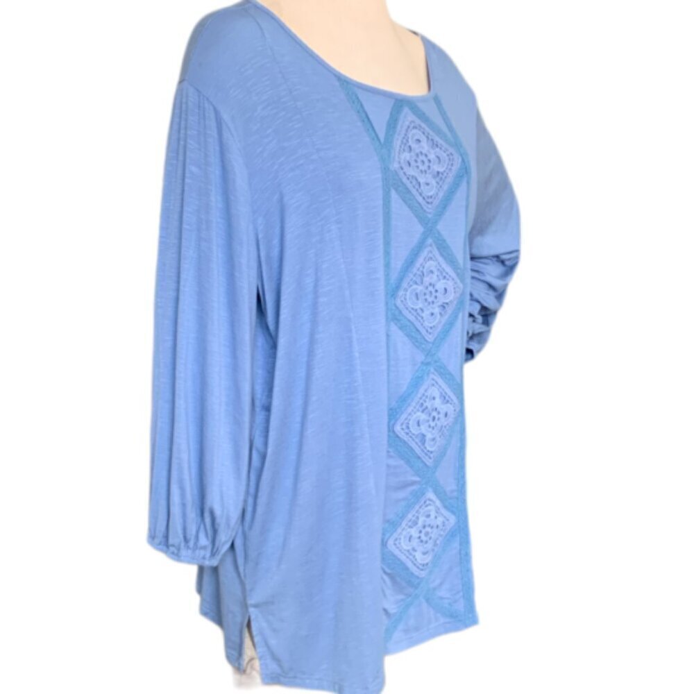 Suzanne‎ Betro Weekend Tunic Top Crochet Accent Sz 3X Blue #95C